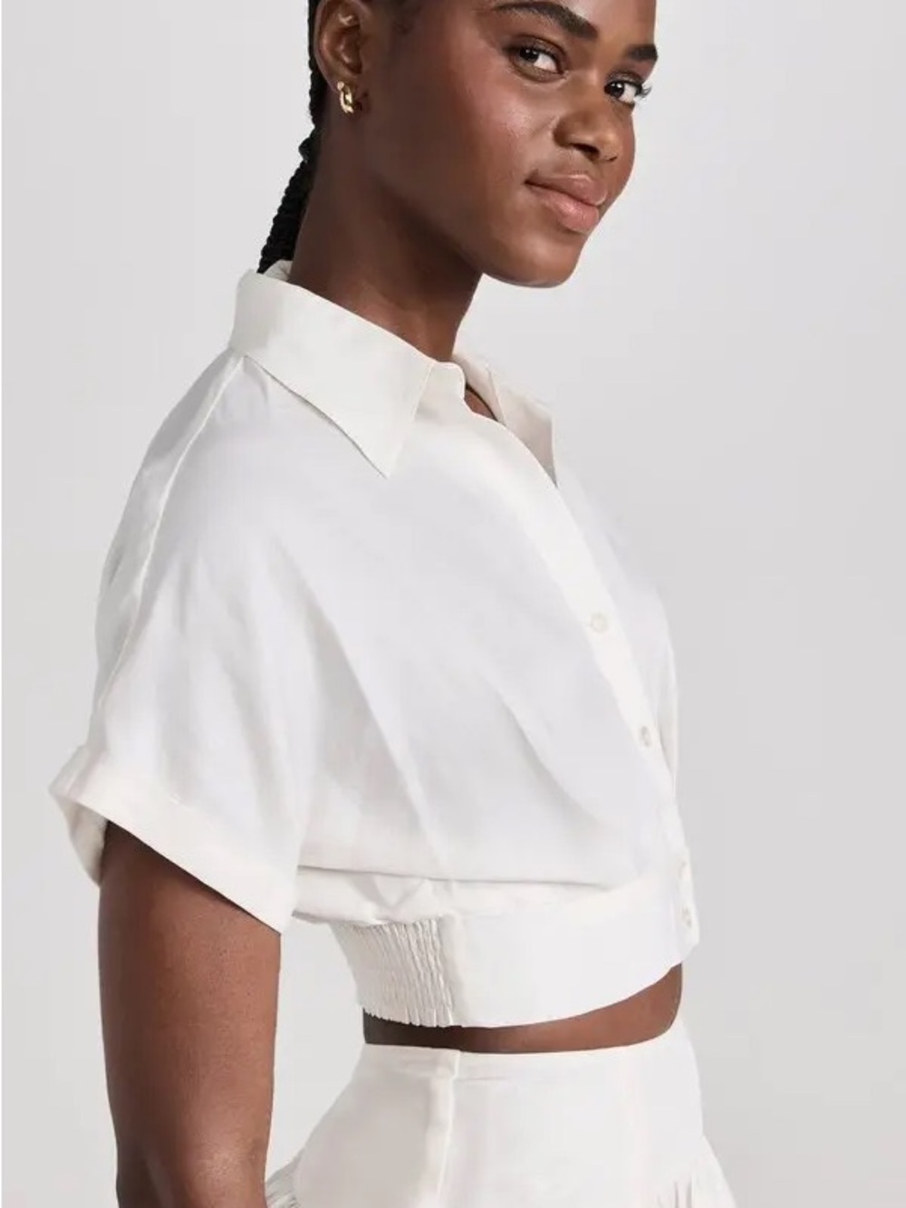 Cropped Button Front White Top - Picture 2 of 6